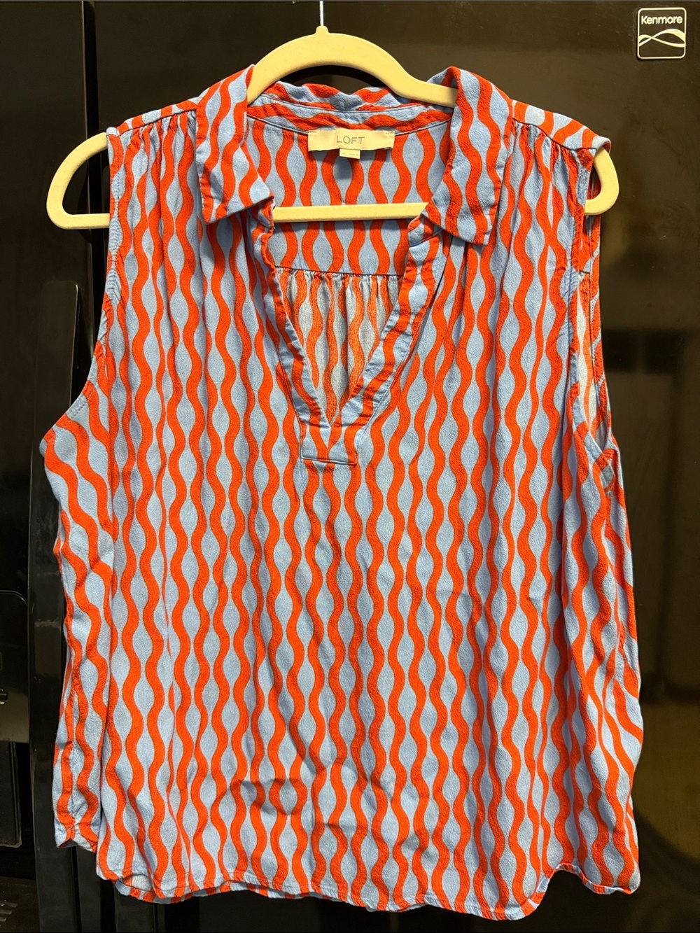LOFT Orange and Blue Wavy-Print Sleeveless Blouse